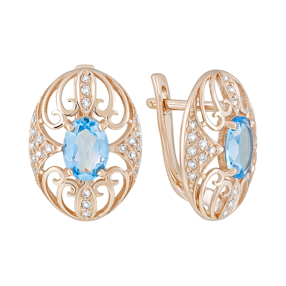 Золотые серьги с топазом и фианитом № 126319