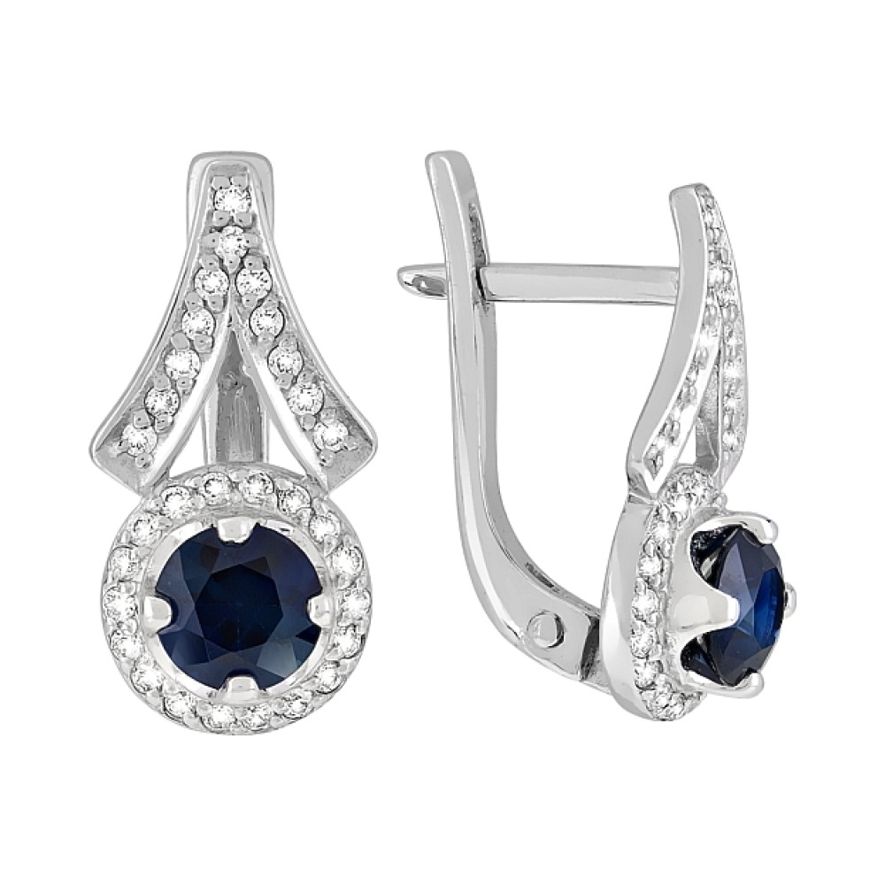 Золотые серьги с бриллиантом и сапфиром № 119249