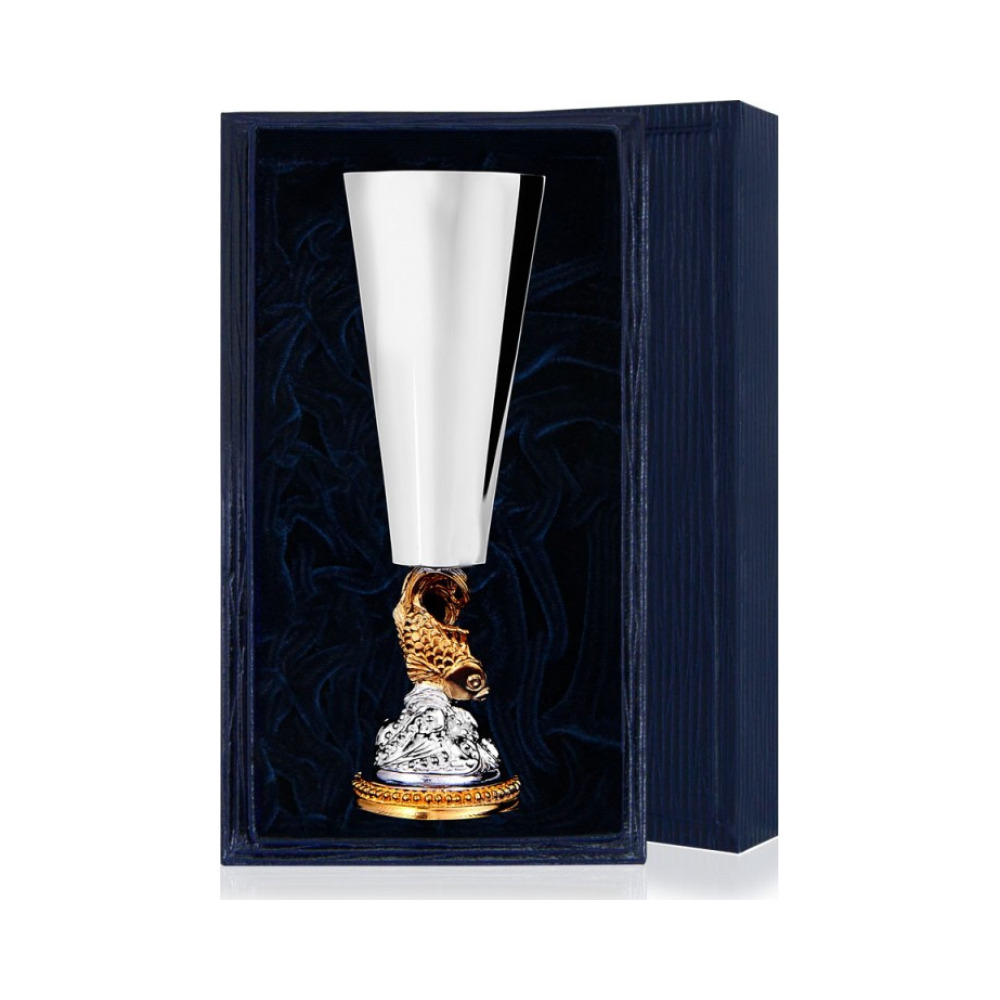 Серебряная рюмка «Золотая рыбка» с позолотой