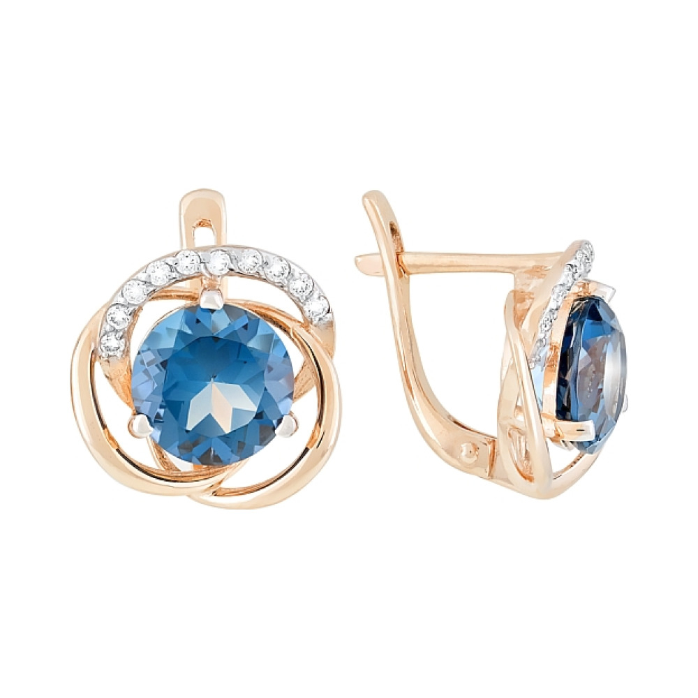 Золотые серьги с топазом и фианитом № 117739