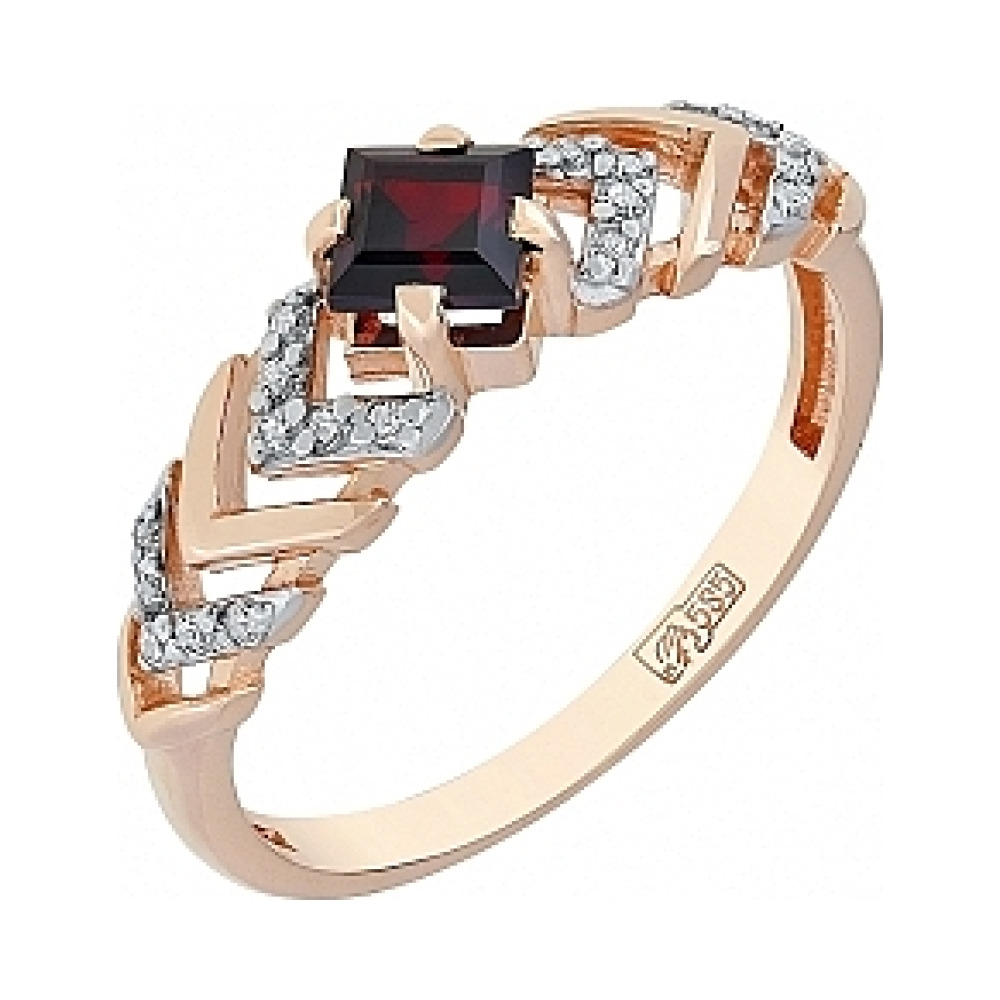 Золотое кольцо с гранатом и фианитом № 114387