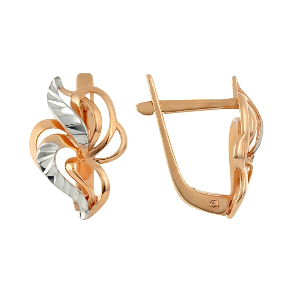 Золотые серьги без камня с алмазкой № 101544