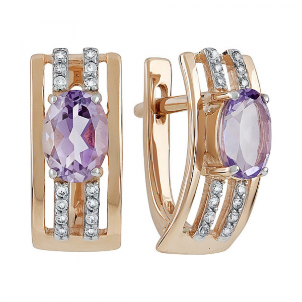 Золотые серьги с аметистом и фианитом № 131867