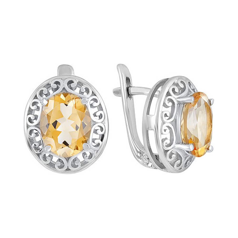 Серебряные серьги с цитрином № 132109
