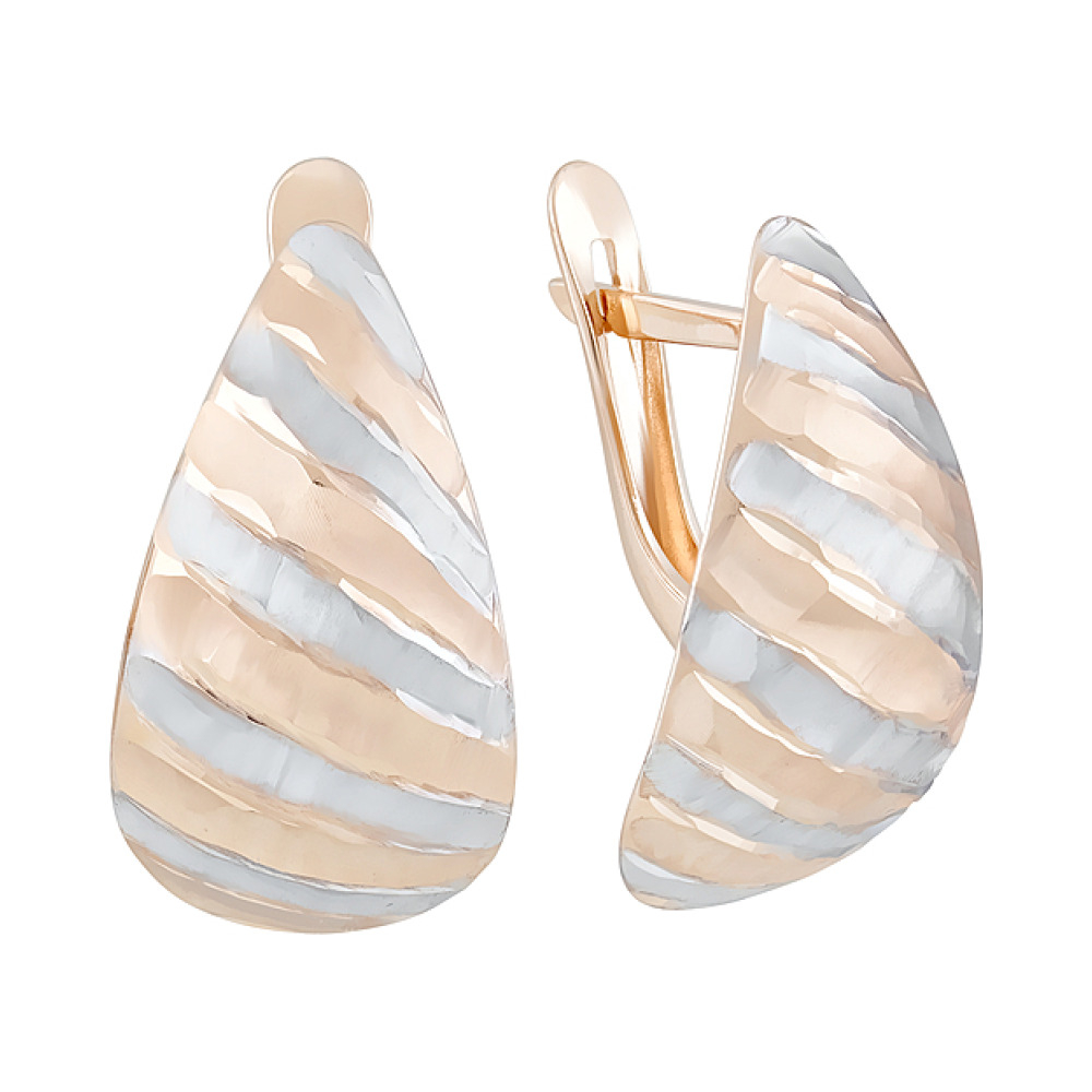 Золотые серьги без камня с алмазкой № 124366