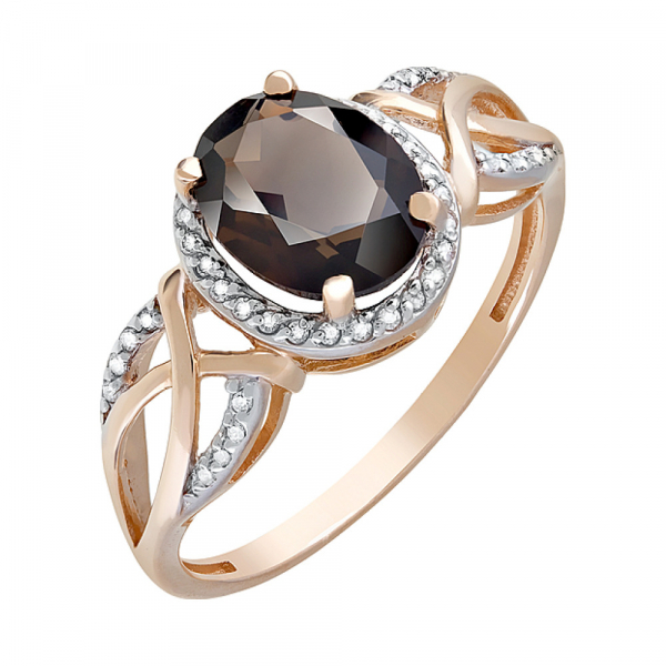 Золотое кольцо с раухтопазом и фианитом № 121047