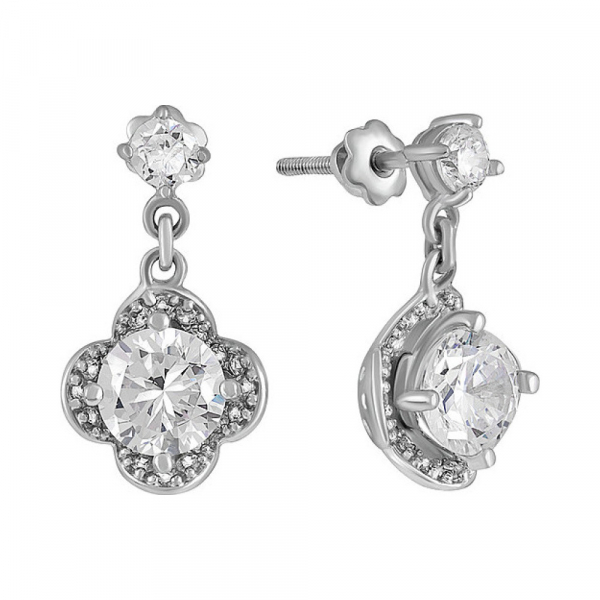 Серебряные серьги с фианитом № 127679