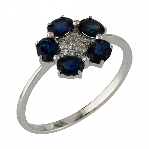 Золотое кольцо с бриллиантами и сапфиром № 107099