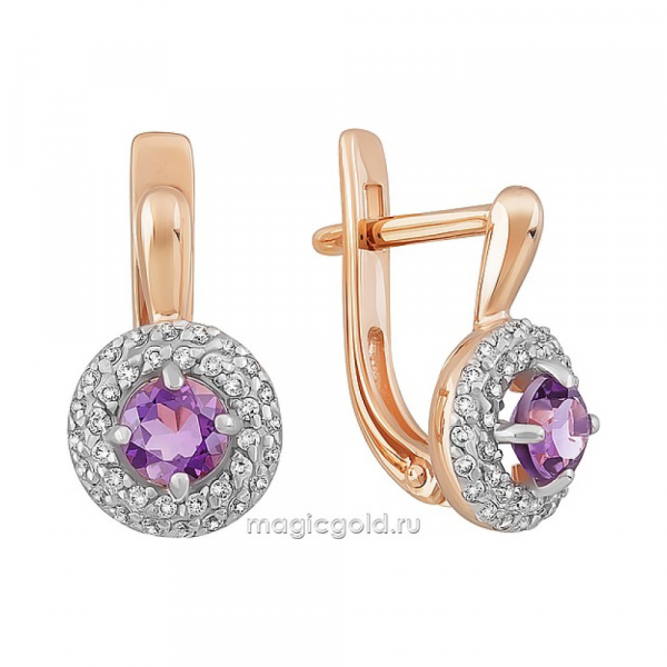 Золотые серьги с аметистом и фианитом № 163054