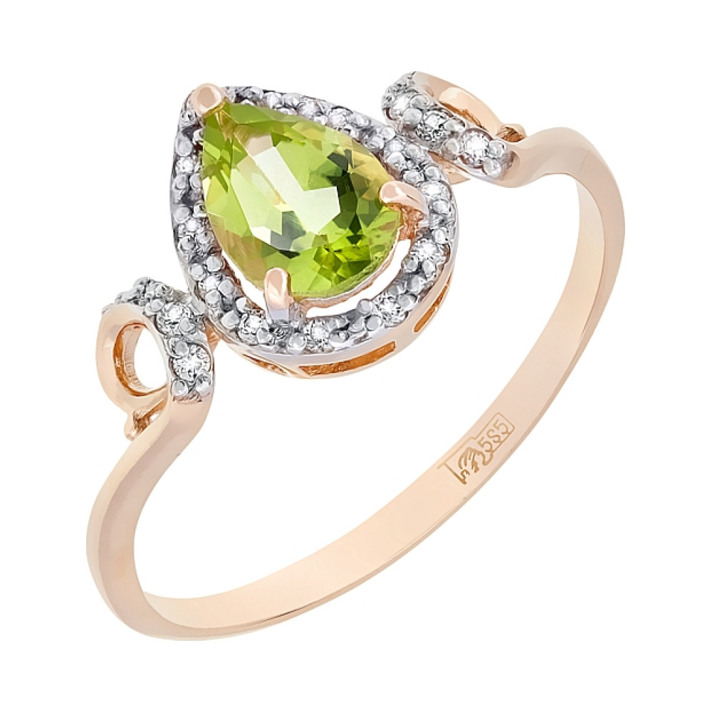 Золотое кольцо с хризолитом и фианитом № 116493