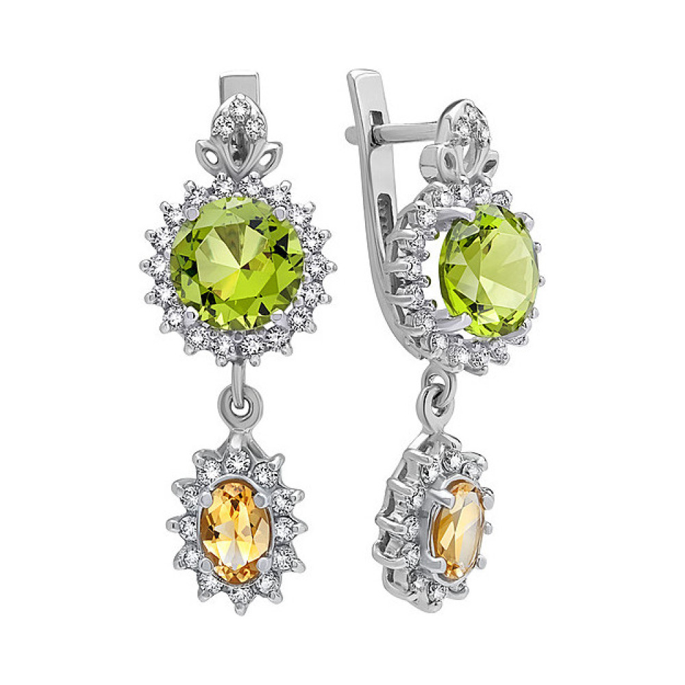 Серебряные серьги с цитрином , алпанитом и фианитом № 134563