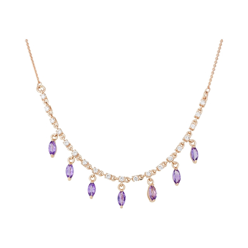 Золотое колье с аметистом и фианитом № 113980