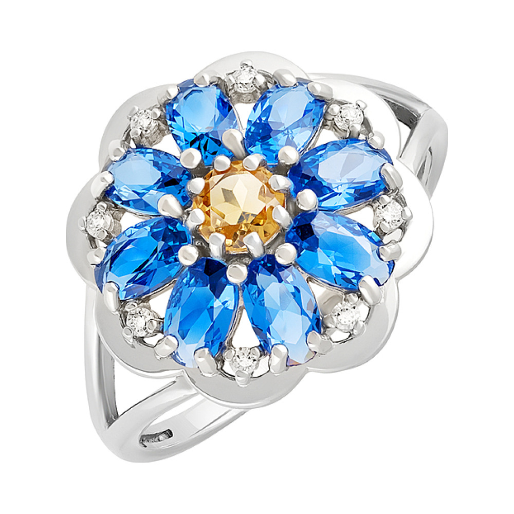 Серебряное кольцо с цитрином и фианитом № 132357