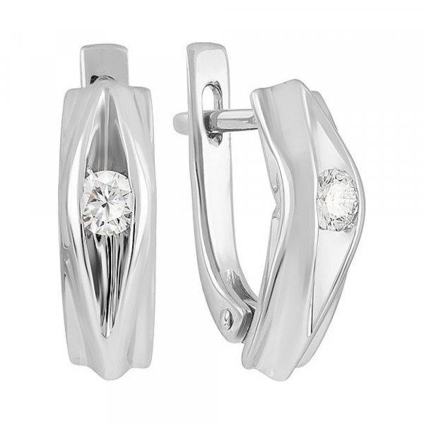 Золотые серьги с бриллиантом № 129478