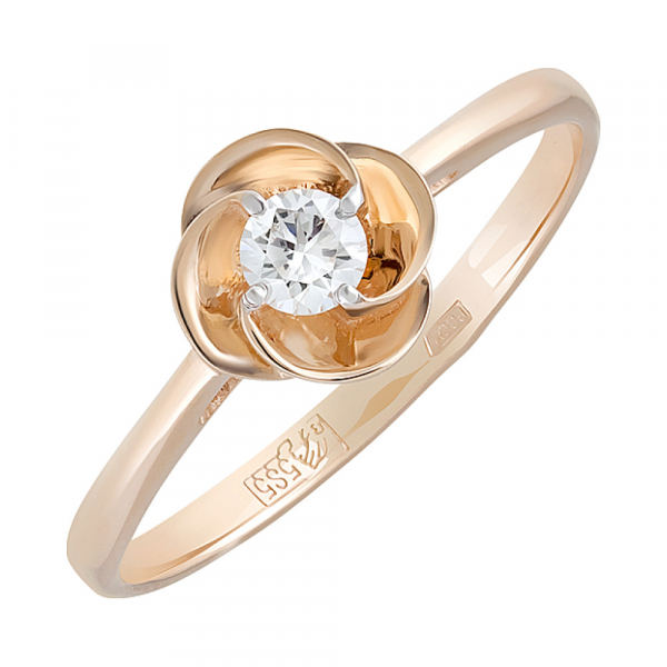 Золотое кольцо с бриллиантом № 129773