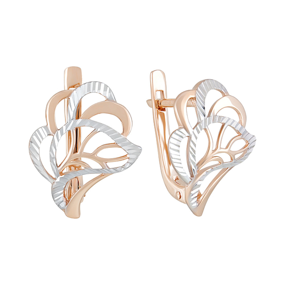 Золотые серьги без камня с алмазкой № 124756