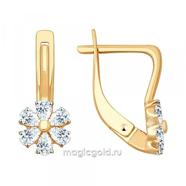 Золотые серьги с кристаллом swarovski № 163963