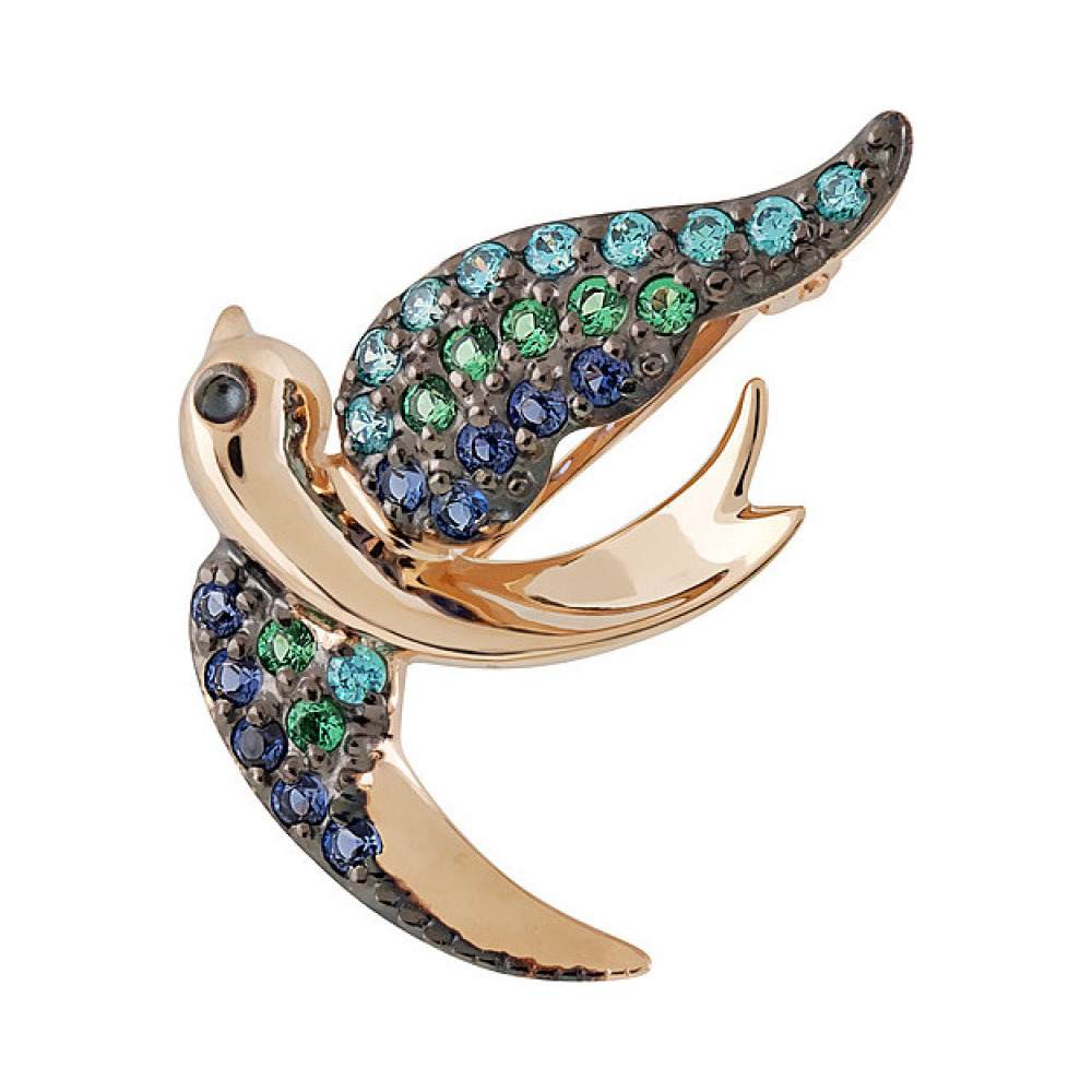 Золотая брошь с фианитом № 135987