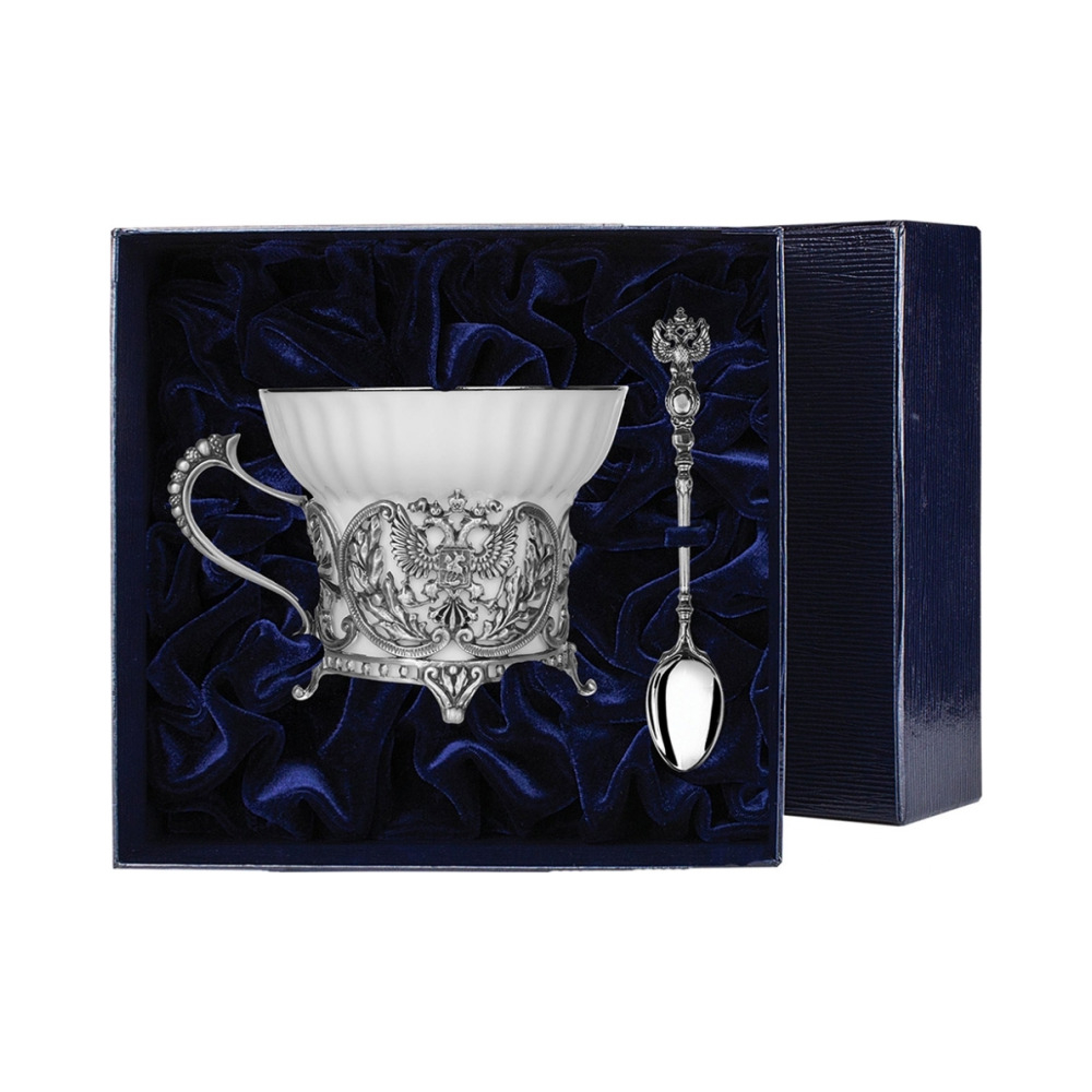 Набор серебряная чайная чашка «Герб» с чернением