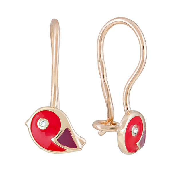 Золотые серьги с эмалью и фианитом № 123853