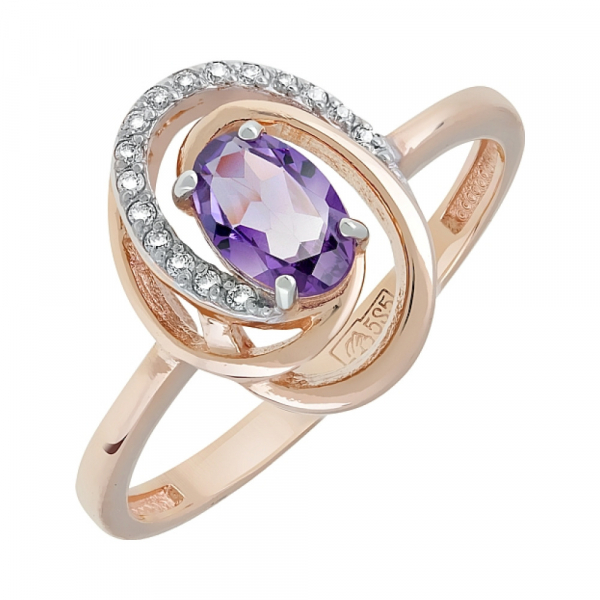 Золотое кольцо с аметистом и фианитом № 119940
