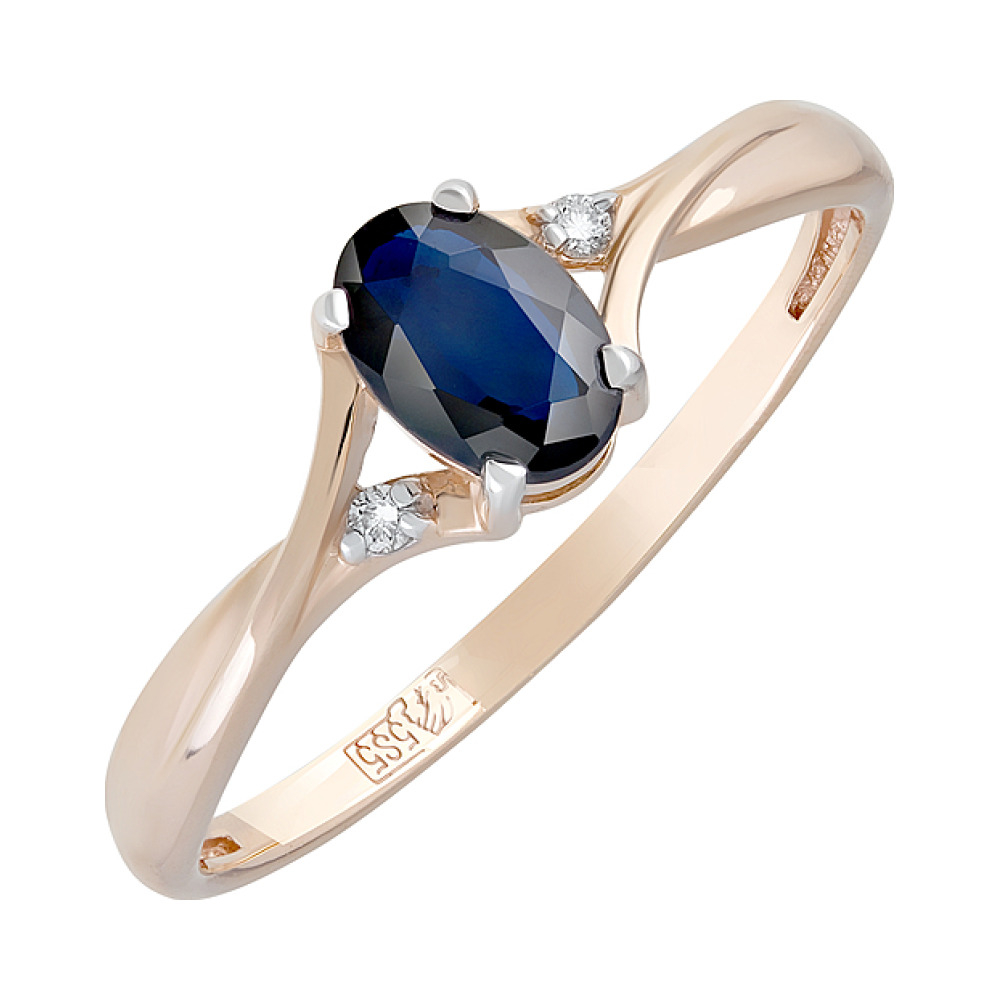 Золотое кольцо с бриллиантом и сапфиром № 128837