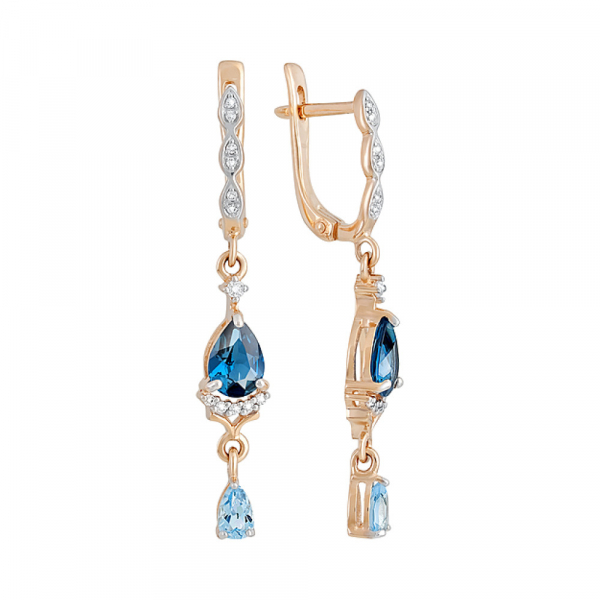 Золотые серьги с топазом и фианитом № 127696