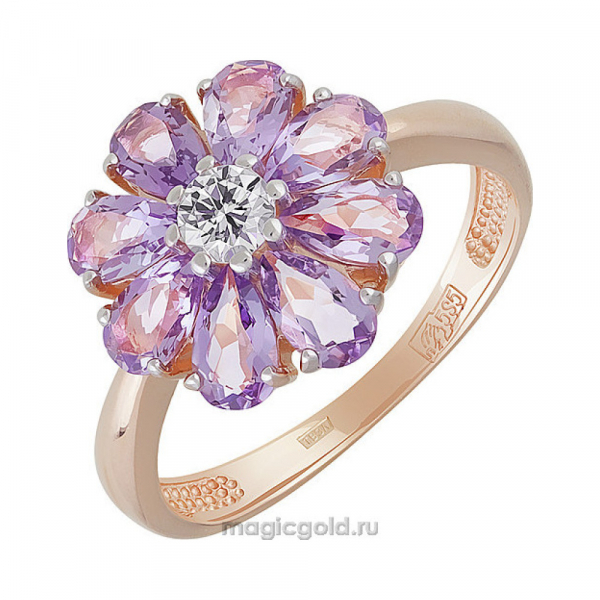 Золотое кольцо с аметистом и фианитом № 141838
