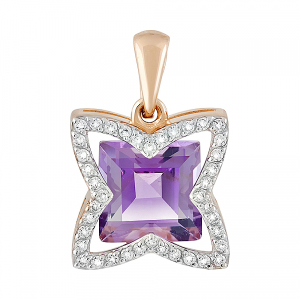 Золотая подвеска с аметистом и фианитом № 128521