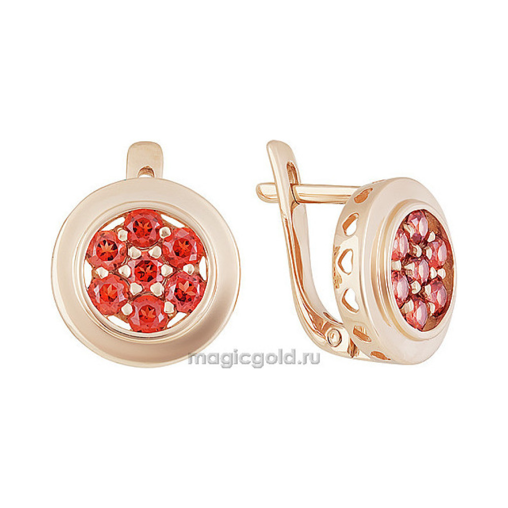 Золотые серьги с гранатом № 141384