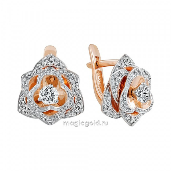 Золотые серьги с бриллиантом № 155431