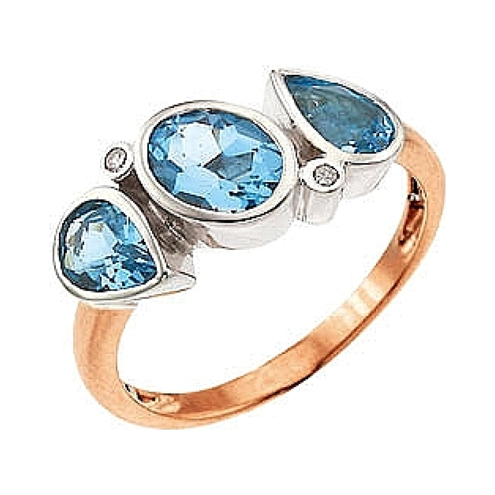 Золотое кольцо с бриллиантом и топазом № 32798