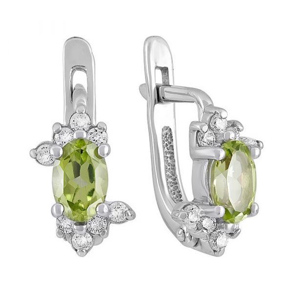 Серебряные серьги с хризолитом и фианитом № 132083