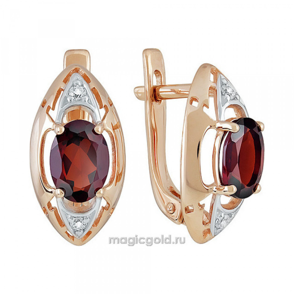 Золотые серьги с гранатом и фианитом № 139249