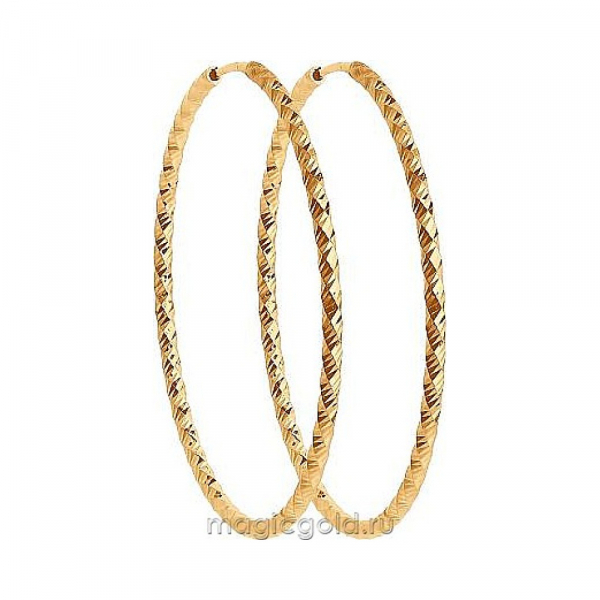 Золотые серьги без камня с алмазкой № 174068