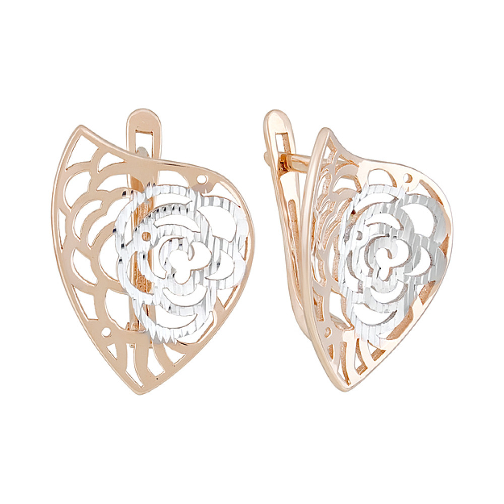 Золотые серьги без камня с алмазкой № 127355