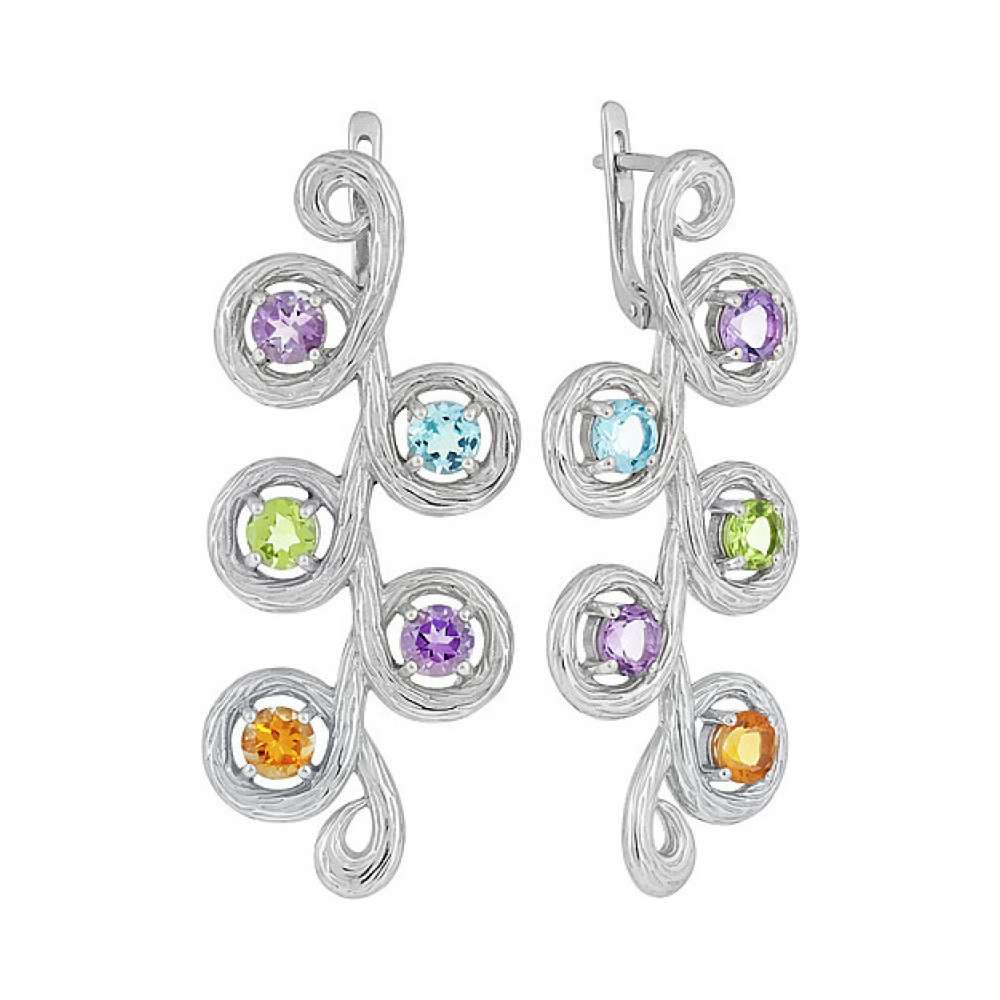 Серебряные серьги с полудрагоценными вставками № 134799