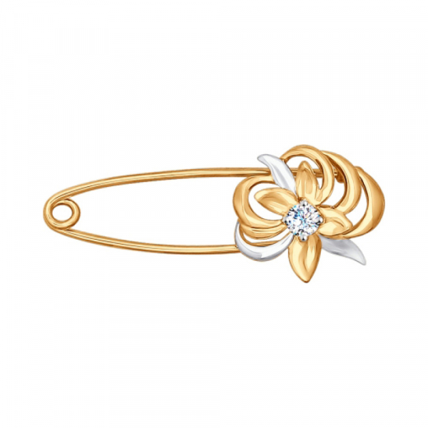 Золотая брошь с фианитом № 139993