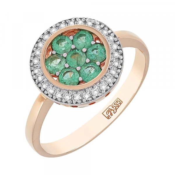Золотое кольцо с бриллиантом и изумрудом № 109919