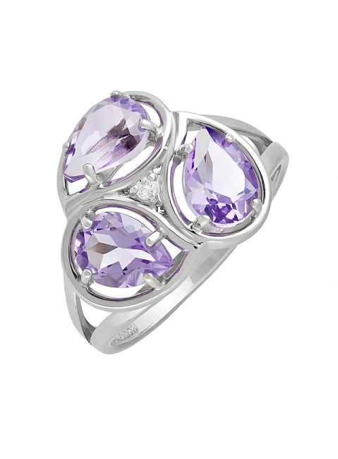 Серебряное кольцо с аметистом и фианитом № 129597