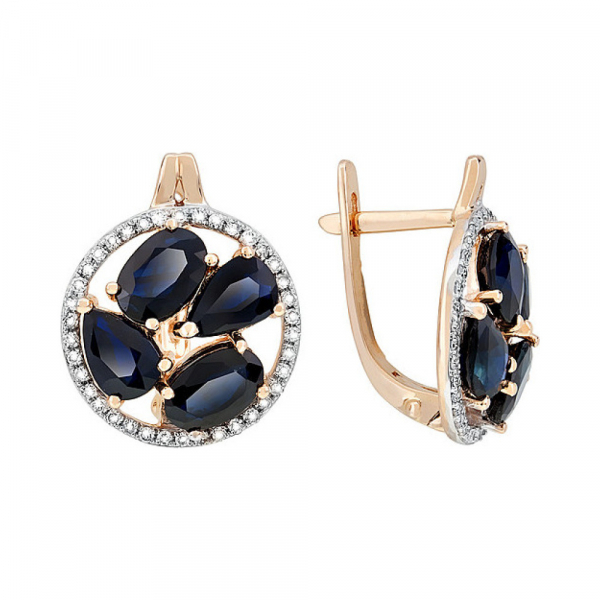 Золотые серьги с бриллиантом и сапфиром № 116745