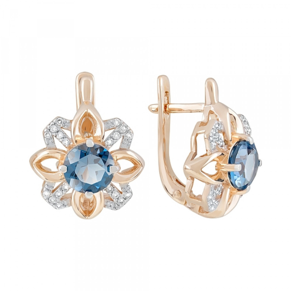 Золотые серьги с топазом и фианитом № 119343