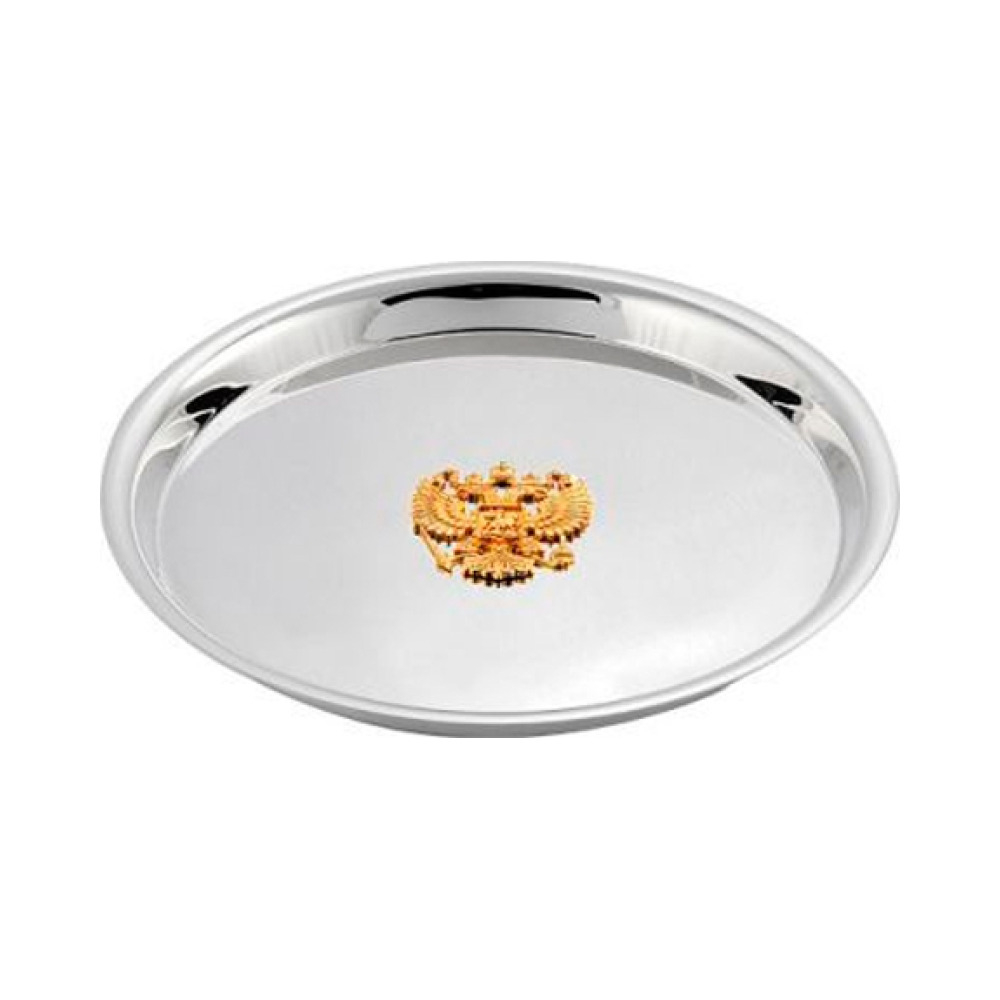 Поднос полированный с гербом частичная позолота, серебро 925 пробы