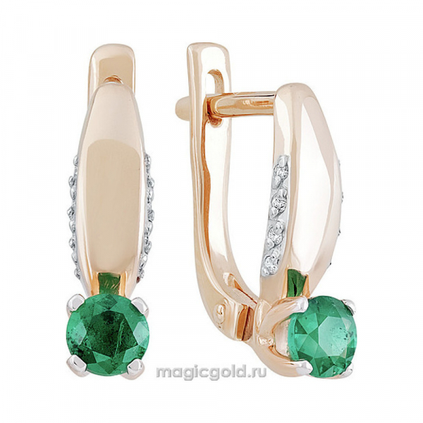 Золотые серьги с бриллиантом и изумрудом № 151381