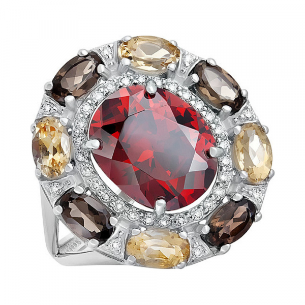 Серебряное кольцо с полудрагоценными вставками и фианитом № 133556