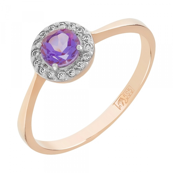 Золотое кольцо с аметистом и фианитом № 107843