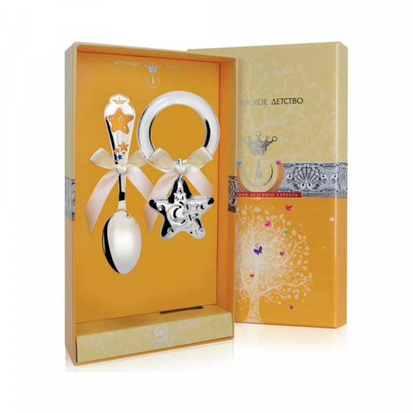 Набор детского серебра «Звездочка» с погремушкой на кольце