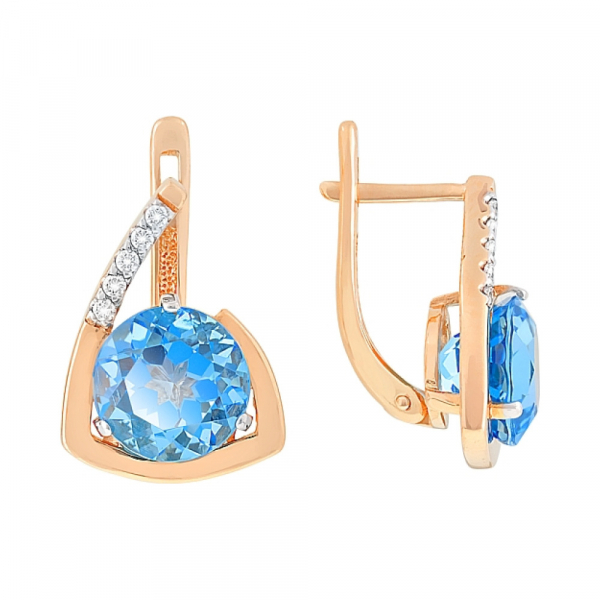 Золотые серьги с топазом и фианитом № 85055