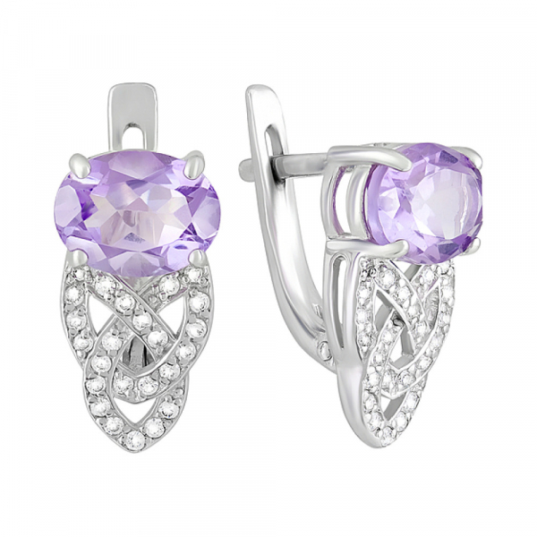 Серебряные серьги с аметистом и фианитом № 124677