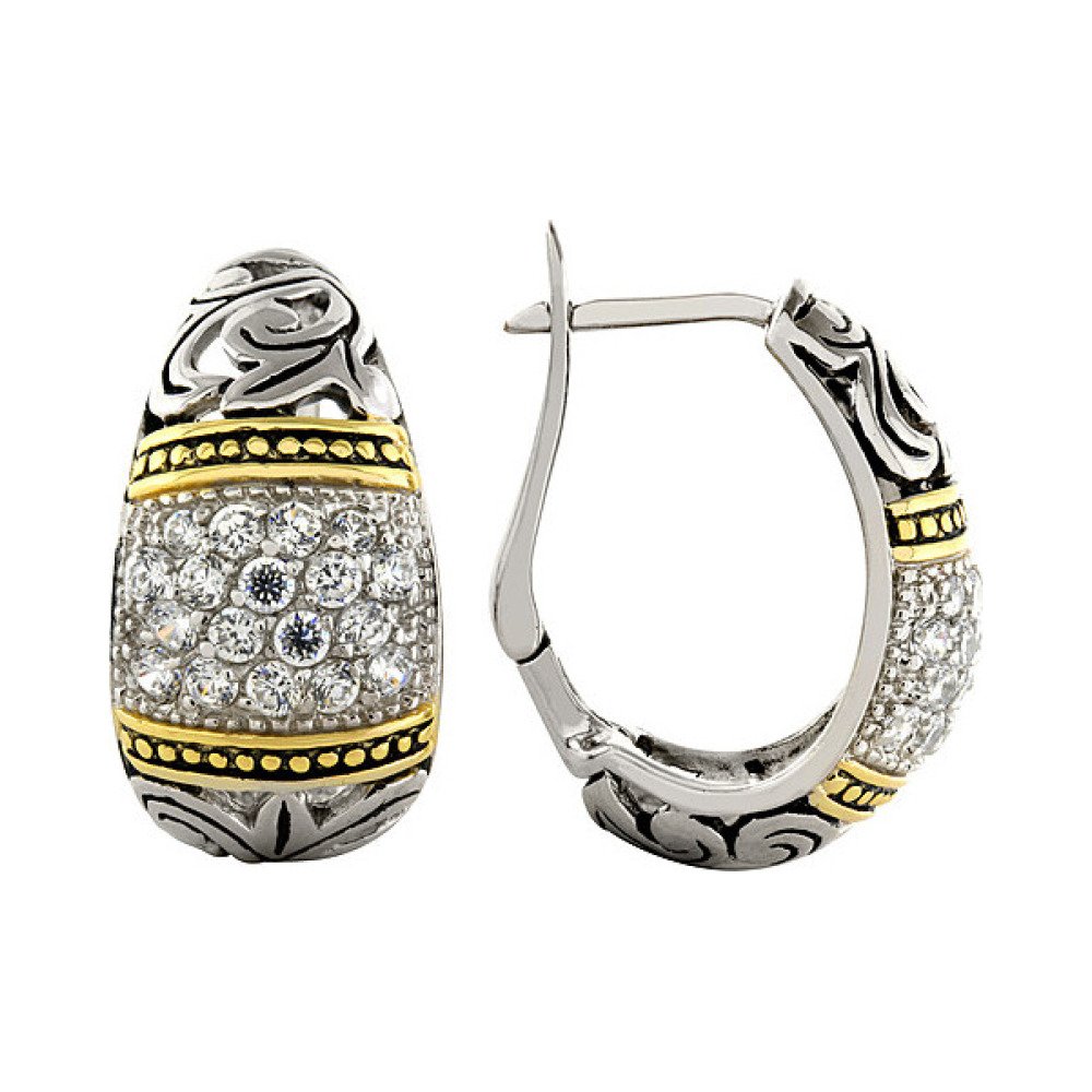 Серебряные серьги с фианитом и золотым покрытием № 95164